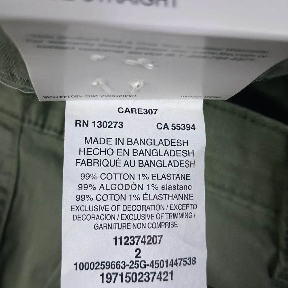 Lee Womens Heritage Loose Straight Cargo Pants‎ Size 2 Mercantile Green Mid Rise